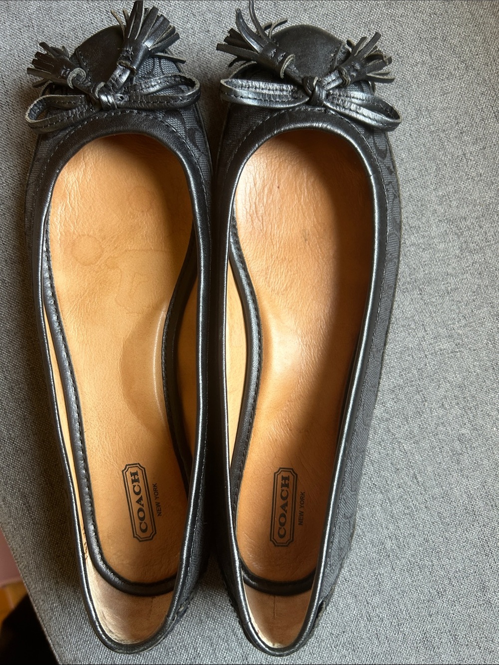 Coach Black Leather Tassel Ballet Flats